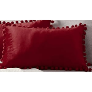 Genérico - Pack De 2 Fundas De Cojín Terciopelo Con Pompones 30X50 Cm Rojo