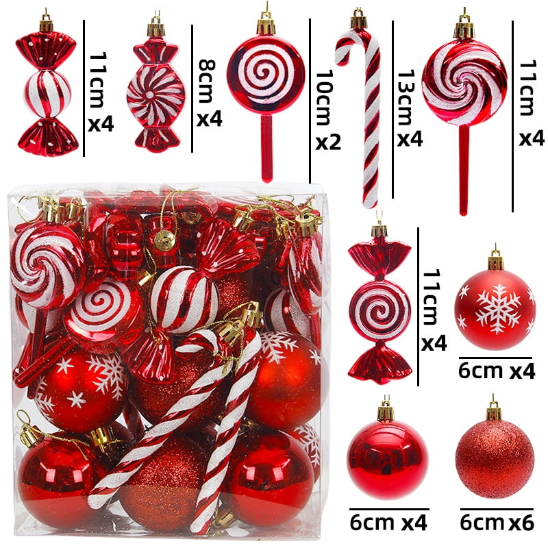 Xusx111 - Ornamentos Del Árbol De Navidad 36 Piezas Multi-size Candy Cane Shatterproof Ball Ornaments Set Para La Corona De Navidad Y Las Decoraciones De Fiesta, Rojo