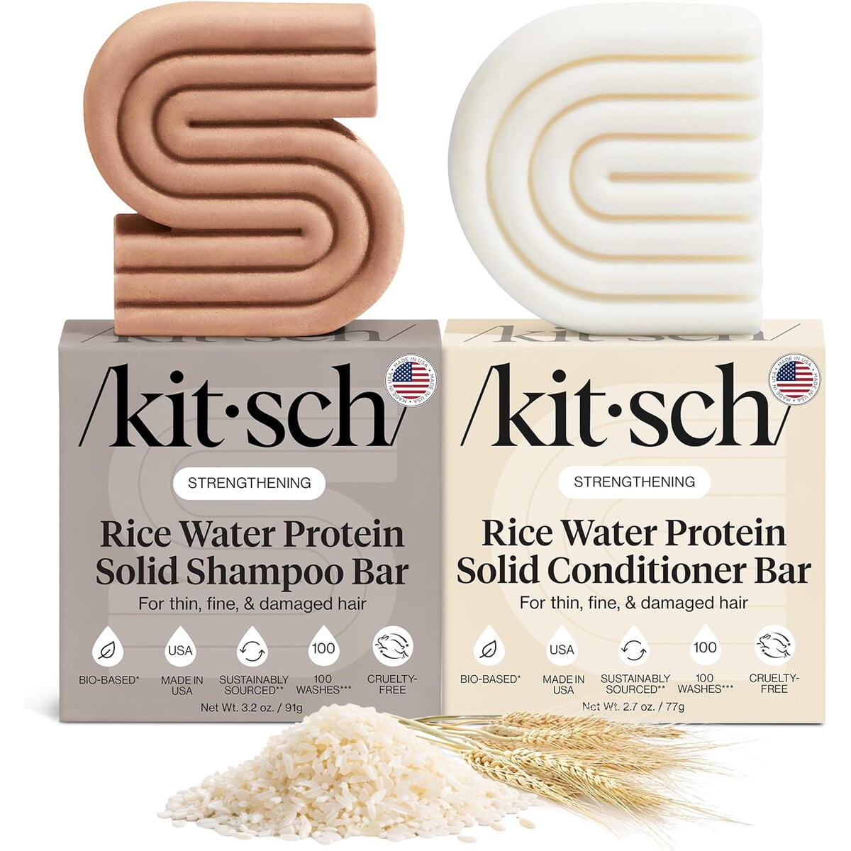 Set Shampoo Y Acondicionador Sólido Kitsch Rice Water Protein