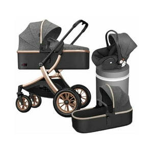 Coche Cuna Con Silla Nido Y Cubre Pies Gris Dorado Babymine