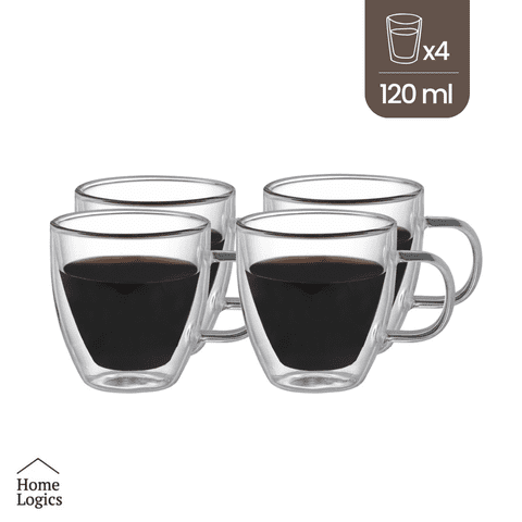Set 4 Tazas Vidrio Doble Pared 120 Ml Home Logics 1 Un