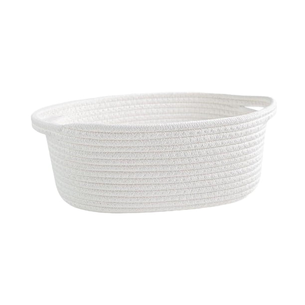 Cesta de cuerda de algodón, cesta tejida, contenedor organizador, cesta de almacenamiento, cesta para repisas para controles remotos, cosméticos, juguetes Montessori, armario Blanco