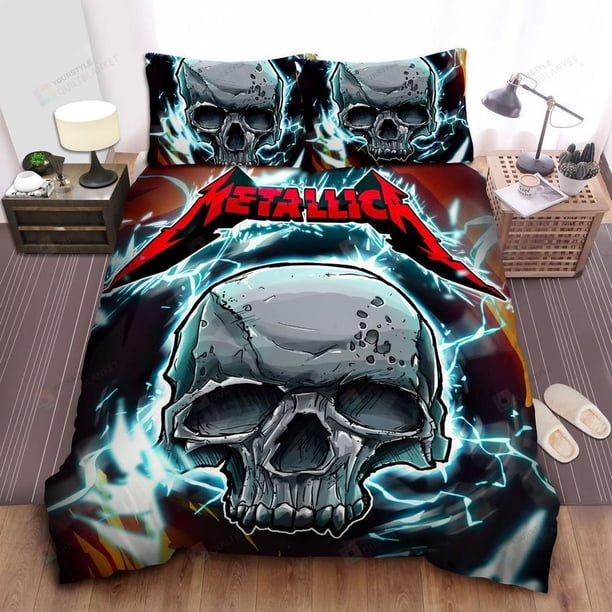 Metallica Skull Lightning Quilt Duvet Cover Set Queen Bedclothes Bedspread3-Piece Bedding Set