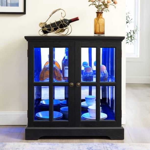 Gabinete de pantalla led Curio,Gabinete de pantalla antiguo con estantes ajustables,Retro diseño de calidad con puertas de rejilla Elegante estantería y armario de almacenamiento