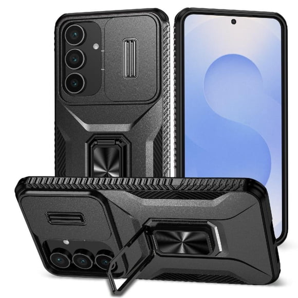 Funda Armada para Samsung Galaxy S25 FE con Tapa Deslizante y Soporte Magnético Giratorio Negro