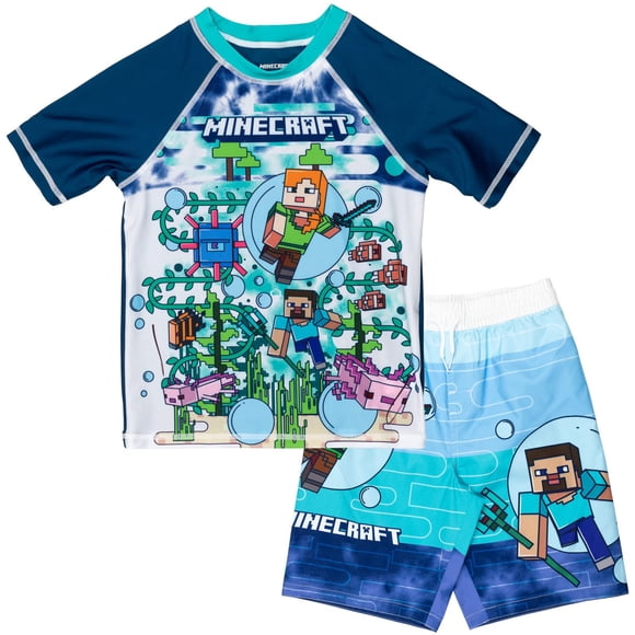 Conjunto de Traje de Baño Minecraft con Camiseta Antirrozaduras y Bóxer Azul Talla 8