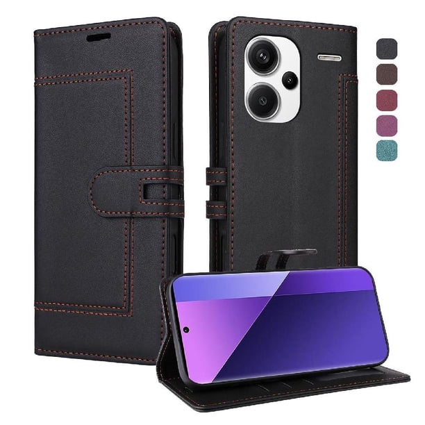 Premium Wallet Case for Xiaomi Redmi Note 13 Pro Plus with Card Slots & Kickstand, Flip Cover Black