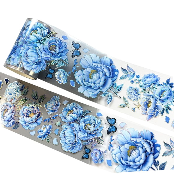 Cinta Washi con Pegatinas para álbumes de Recortes de Mascotas, Etiqueta Decorativa, Cinta Adhesiva Decorativa para Manualidades, Pegatinas para álbum peonía azul