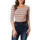 thumbnail image 5 of INSPIRE CHIC Camiseta Básica Ajustada de Mujer con Mangas al Codo Cuello Redondo Regreso a Clases Camiseta Casual Estampada Multicolor Blanco XS, 5 of 8