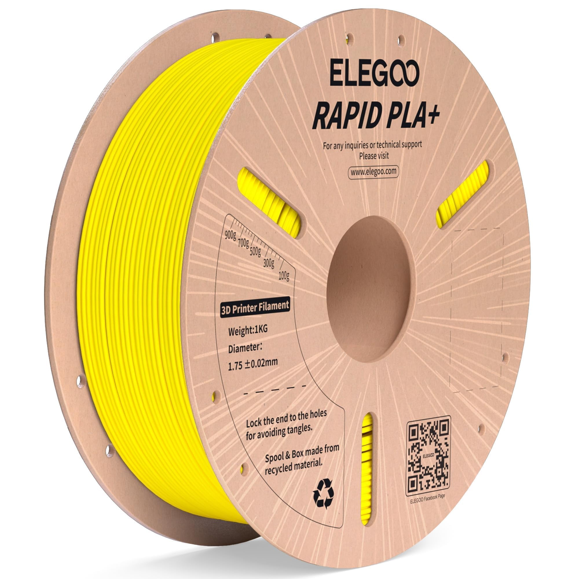 Filamento Para Impresora 3d Elegoo Rapid Pla Plus De 1,75 Mm, Amarillo, 1 Kg