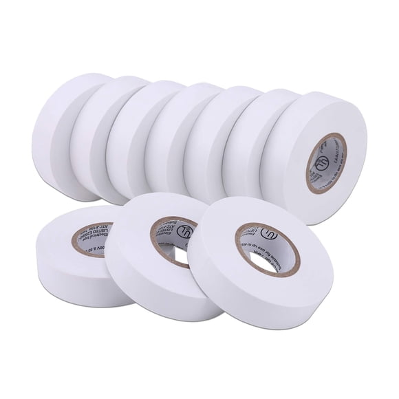 Cinta aislante, blanca, impermeable, 3/4 pulgadas x 66 pies, paquete de 10 unidades