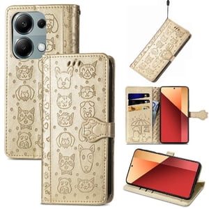 Funda Cartera Foxdock Para Xiaomi Redmi Note 13 Pro 4G , Flip Pu Con Relieve De Gatos Y Perros, Tarjetero Y Soporte