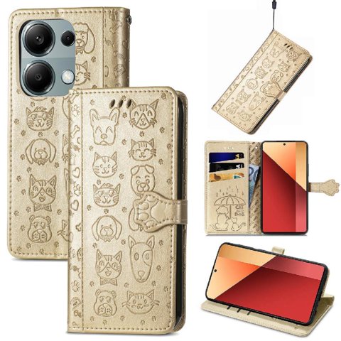 Funda Cartera Foxdock Para Xiaomi Redmi Note 13 Pro 4G , Flip Pu Con Relieve De Gatos Y Perros, Tarjetero Y Soporte