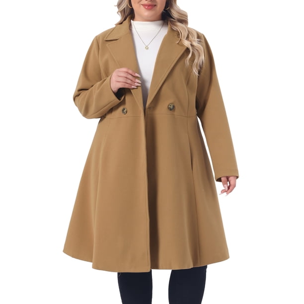 Agnes Orinda Trajes de Halloween Abrigos de Mujer Tallas Grandes Solapa de Muesca Doble Botonadura Elegante Trinchera Invierno Línea A Abrigos de Guisante 3X Camel