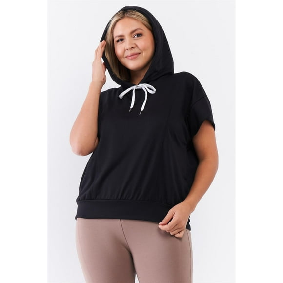 Saronite Sudadera con Capucha de Manga Corta Basics, Color Negro (Talla Grande para Mujer)