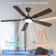 thumbnail image 3 of Ventilador de techo Crazypai de 132 cm con luz, control remoto y motor DC, 3 of 8