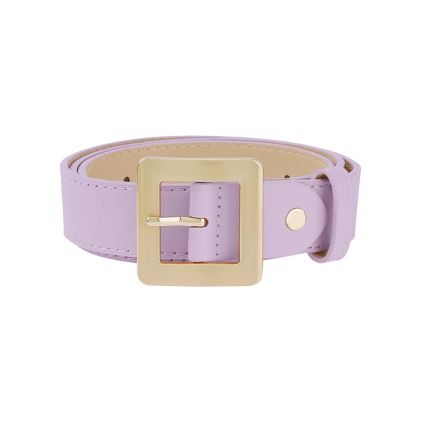 Cinturones de hebilla cuadrada dorada para mujer INSPIRE CHIC 1.1" de ancho, moda simple, cinturón de cintura de cuero sintético para vestidos y jeans 40.6x1.1" en color púrpura claro