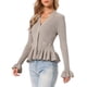 thumbnail image 4 of INSPIRE CHIC Cárdigan Suéter para Mujeres de Regreso a Clases Cuello en V Dobladillo con Volantes Plisado Abotonado Casual Manga Larga Abierto al Frente Suéteres XL Camel, 4 of 6