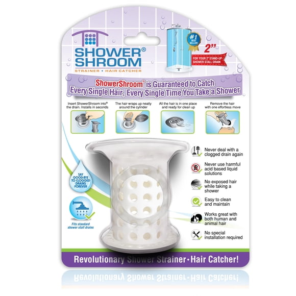 ShowerShroom recolector de cabello para desagüe de ducha vertical de 2" blanco
