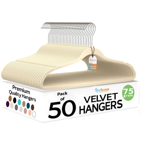 Velvet Hangers Techzoo, Juego De 50 Unidades De Alta Calidad, Color Marfil