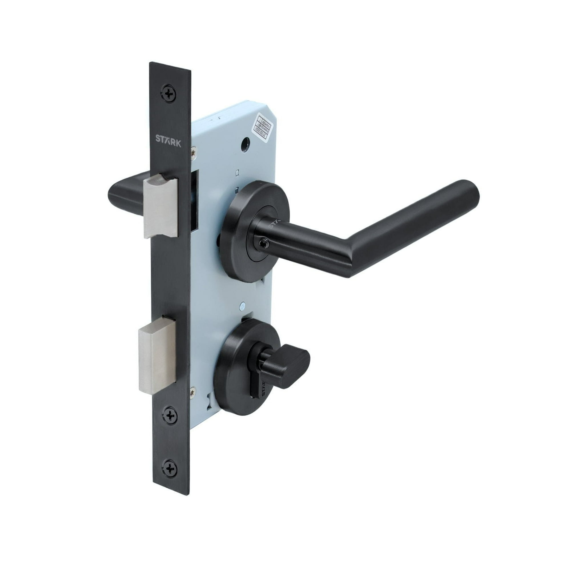 Stark Design - Cerradura De Embutir Puertas De Dormitorios, Bodegas, Oficinas. Cilindro Exterior Y Seguro Interior. Manillas Ambos Lados, Modelo: Tutu. (negro Mate). Sku: Sde204-bl.kit.tutu