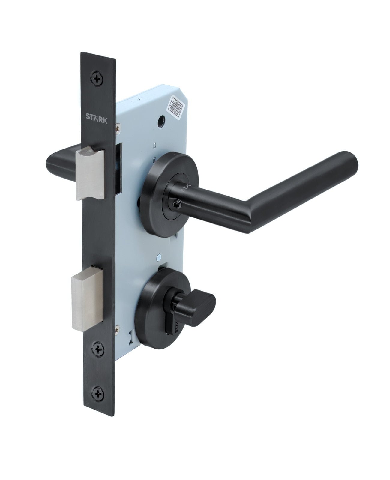 Stark Design - Cerradura De Embutir Puertas De Dormitorios, Bodegas, Oficinas. Cilindro Exterior Y Seguro Interior. Manillas Ambos Lados, Modelo: Tutu. (Negro Mate). Sku: Sde204-Bl.Kit.Tutu