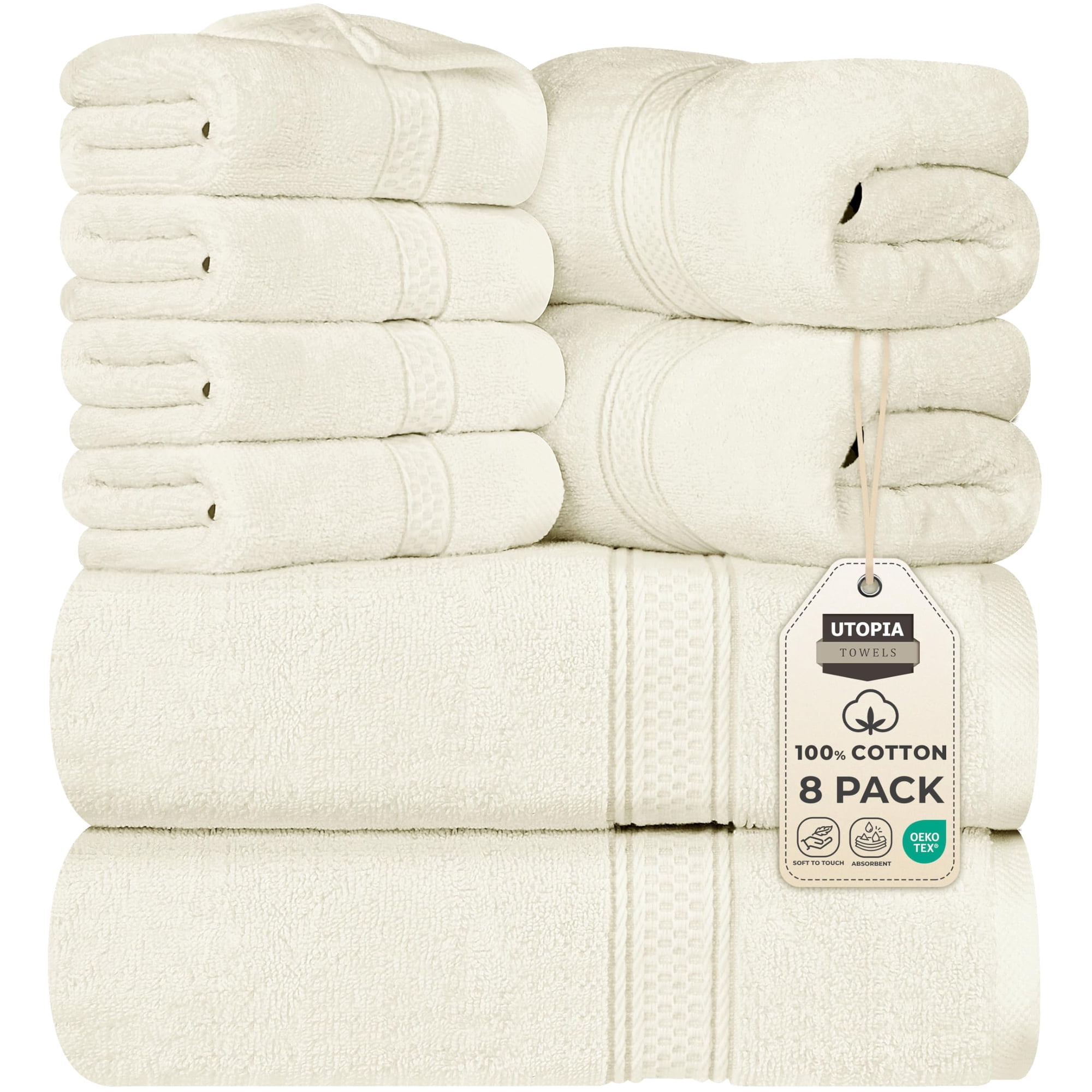 Juego De Toallas Utopia Towels, 8 Unidades, 600 G/m², 100% Algodón, Color Marfil