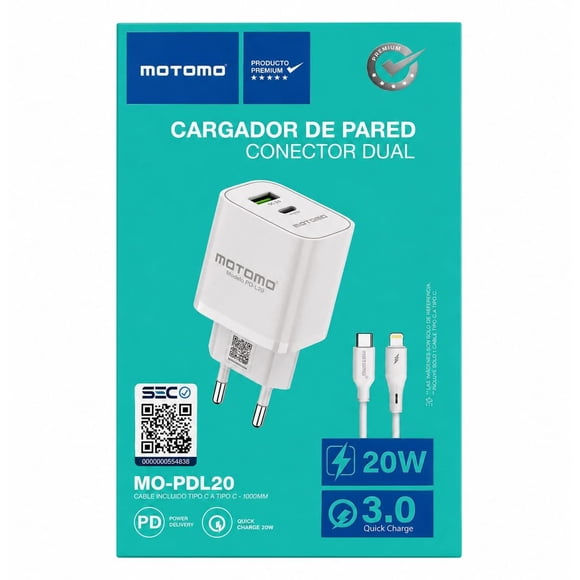 Cargador De Pared Motomo-20w Compatible Iph 8 Al 14 Pro Max