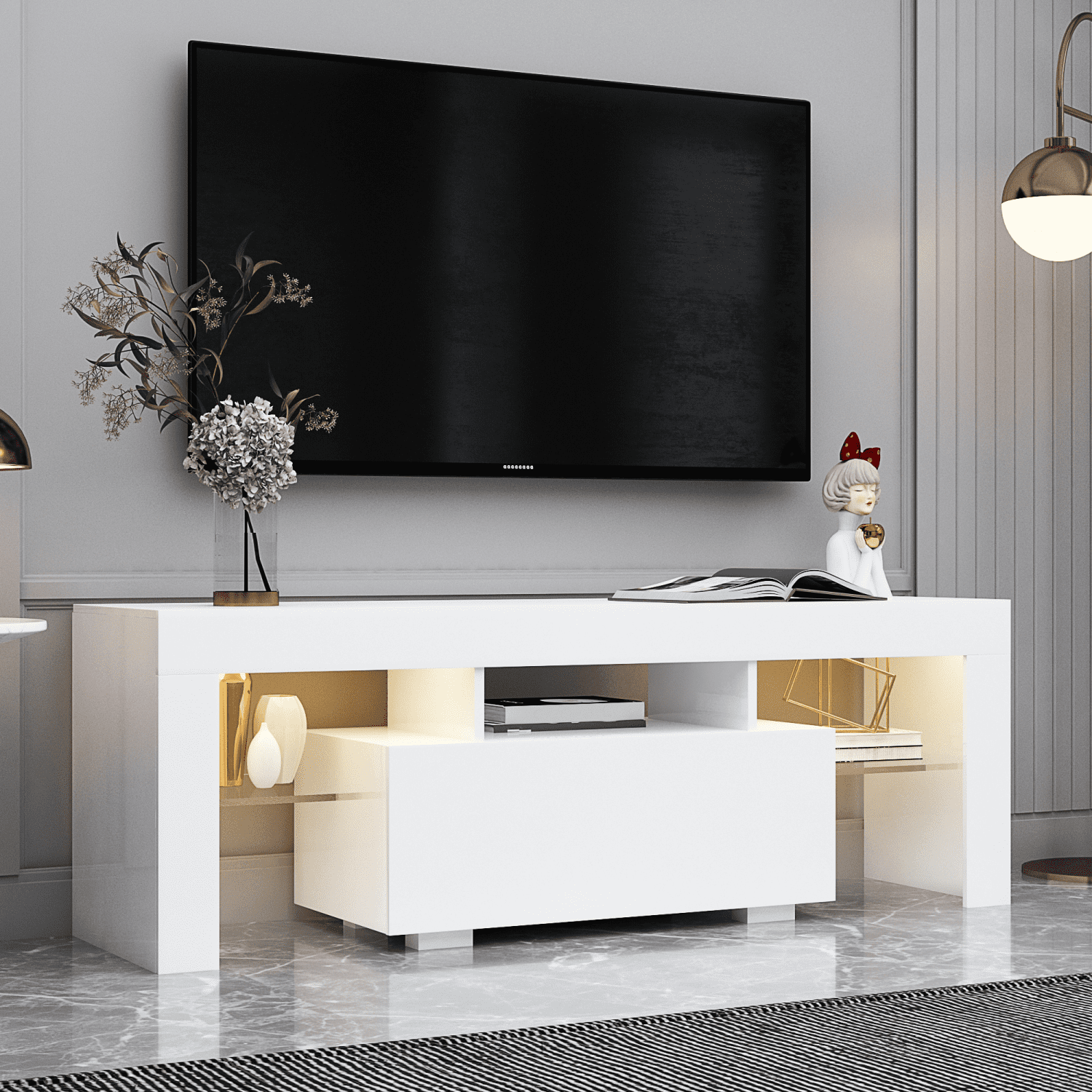 M&ms - Entertainment Tv Stand, Large Tv Stand Tv Base Stand With Led Light Tv Cabinet.