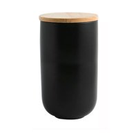 Contenedor De Cerámica Hermético Tapa Madera L Negro Simplit