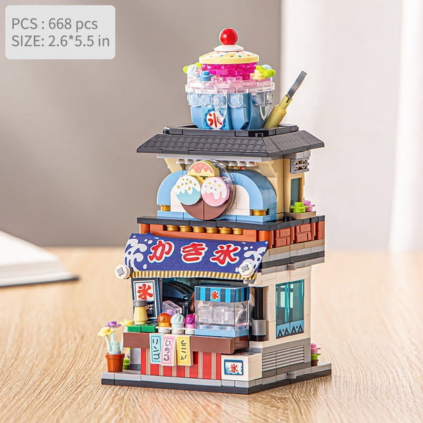 Woodblock Streetscape Seafood Shop, Mini Small Piece Assembly Toys, Educational Girls For Children