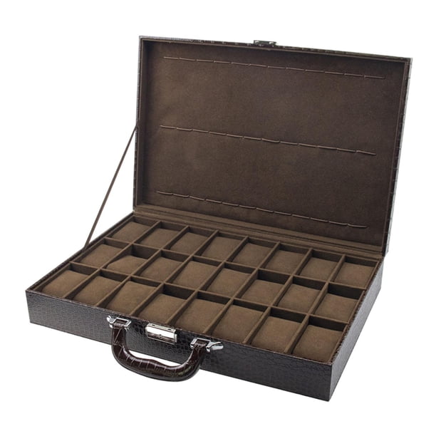 Caja de reloj con 24 ranuras, organizador de caja de reloj, caja de almacenamiento de exhibición de reloj de cuero PU con almohadas para reloj, regalo