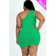 thumbnail image 3 of Saronite Vestido Mini Casual, Ajustado, sin Costuras, de Canalé Liso, con un Hombro Al Descubierto y Corte Frontal, en Verde Kelly (Talla Grande para Mujer), 3 of 5