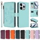 thumbnail image 3 of Funda Cartera Mariposa para [iPhone 14 Pro] con Soporte y Cremallera Verde menta, 3 of 6