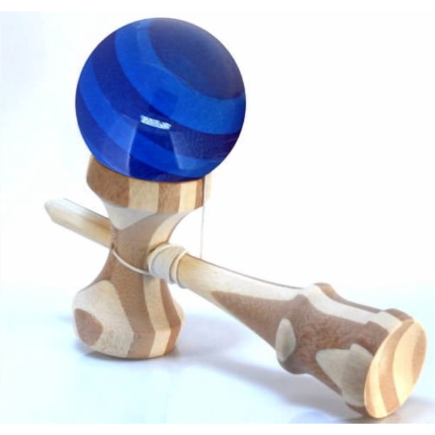 Kendama de bambú RQN con bola azul translúcida con cuerda extra para niños, adolescentes y adultos, regalo de festivales