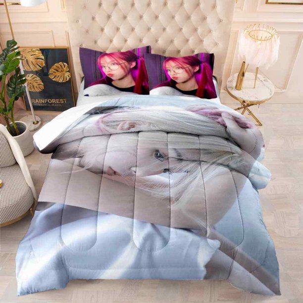 Girls With Red And White Hair Quilt Duvet Cover Set Pillow case Print3-Piece Bedding Set (1 Duvet Cover + 2 Pillow Shams)