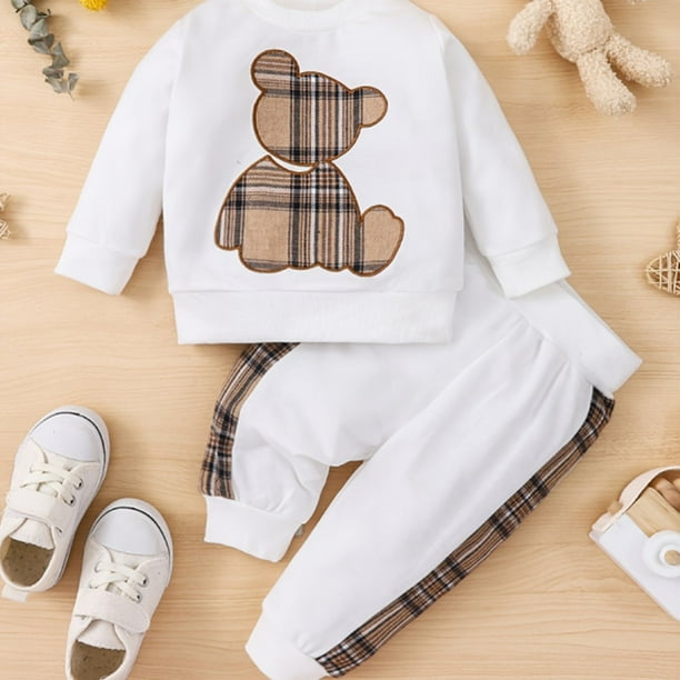 Get Your Little Ones Cozy and Cute with Our 2-Piece Toddler Baby Bear Embroidery Sweatshirt and Splicing Pant Set - Perfect for Casual Wear!