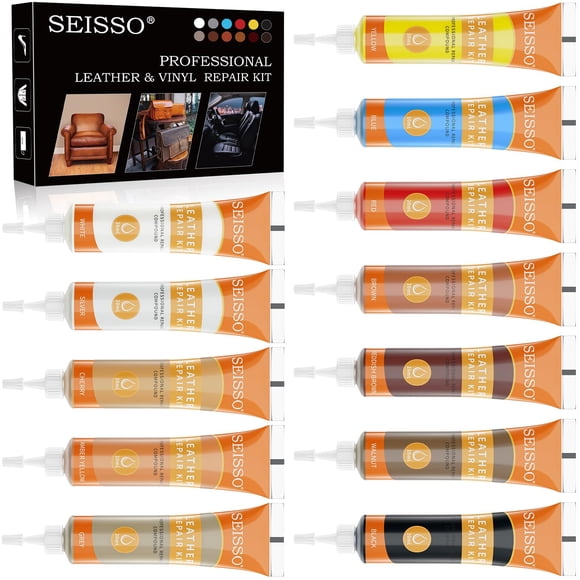 Kit de reparación de cuero SEISSO 12 colores para muebles, automóviles, bolsos