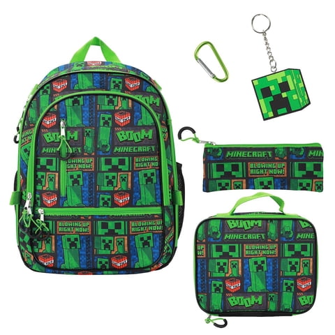 Set De Mochilas Bioworld Minecraft Para Niños, Color Verde, 1 Pequeño/Grande