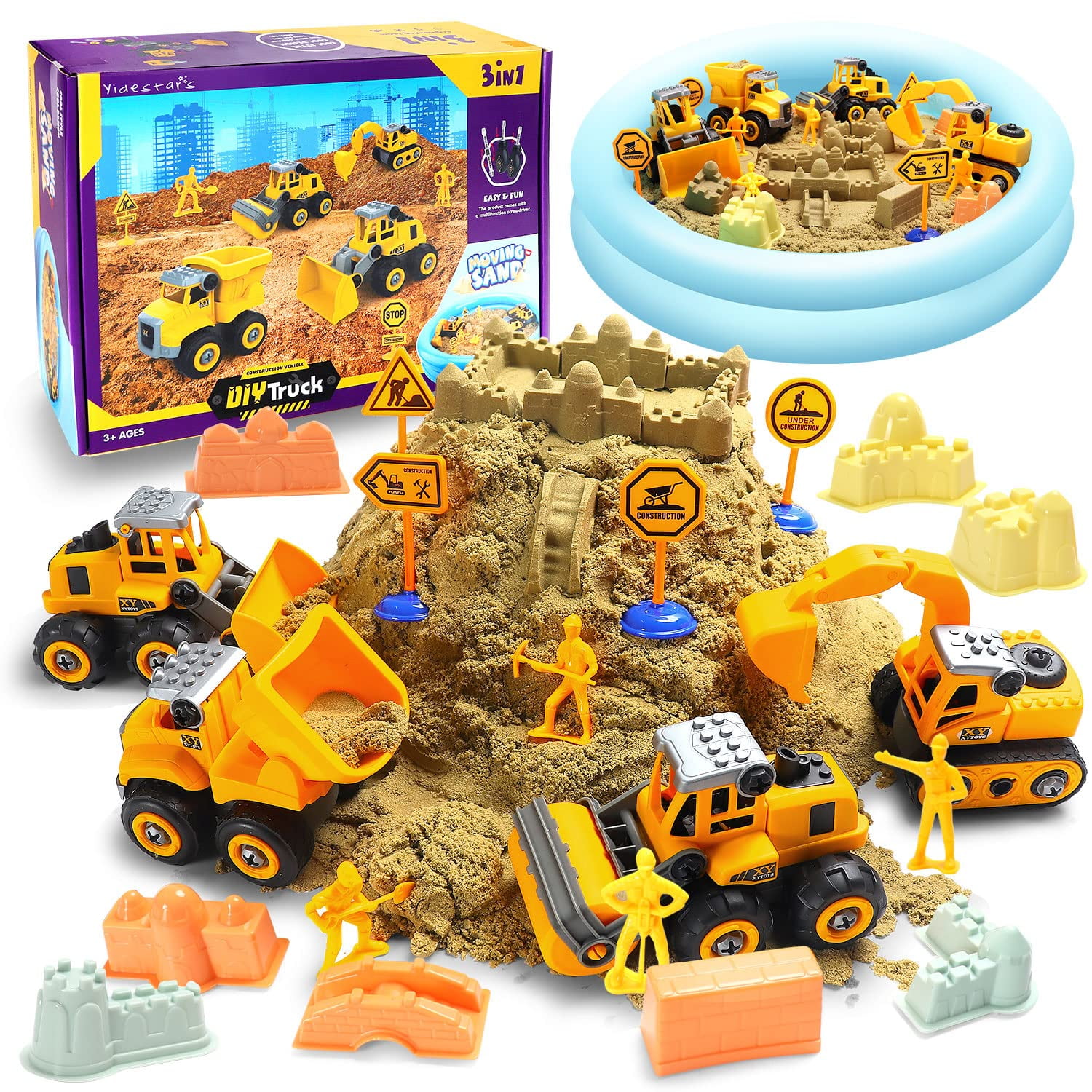 Kit De Arena Para Construcción Yidestars Play Con Arena De 1,0 Kg Para 4 Camiones