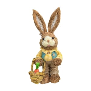 Magideal - Figura De Conejo De Pie, Tejida En Paja, Estatua De Liebre, Escultura Animal, Artesanía, Accesorio Fotográfico Para Oficina, Escritorio, Jardín, Decor Chico Ropa Amarilla