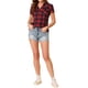 thumbnail image 2 of INSPIRE CHIC Camisas de Cuadros para Mujer Cuello en Punta Abotonado Blusas de Regreso a Clases Azul Oscuro Rojo L, 2 of 6