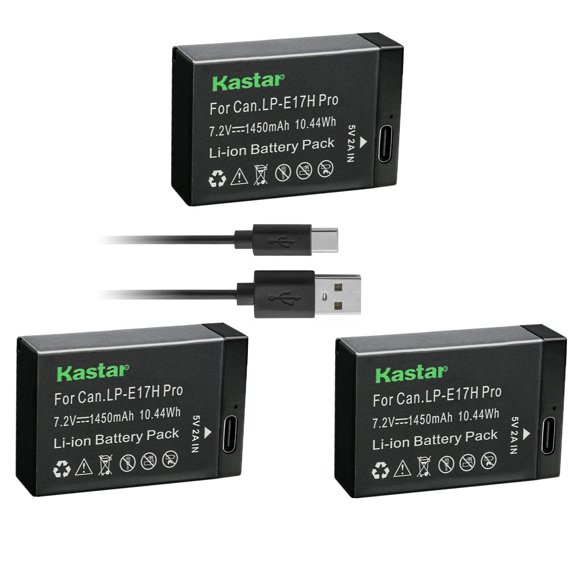 Batería Kastar LP-E17H Pro Pack de 3 con Cable Tipo‑C