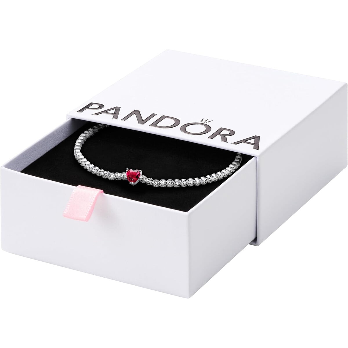 Pulsera Pandora Tennis Corazón Rojo Brillante Mujer