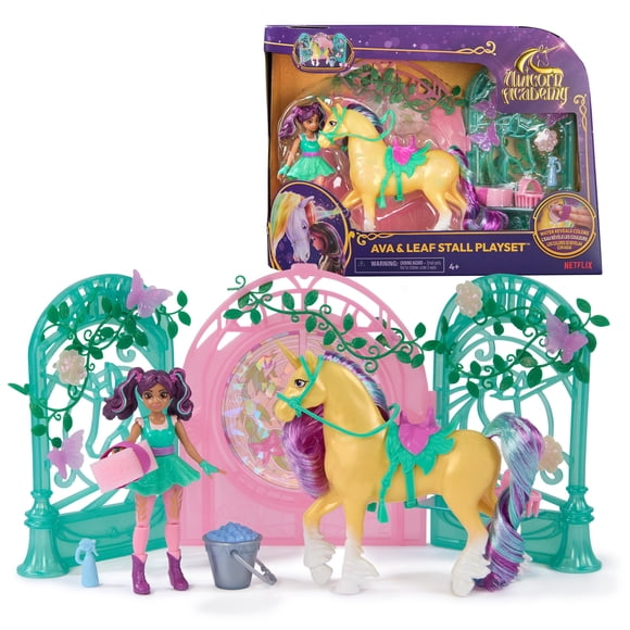 Muñeca Ava de Unicorn Academy de Playset con forma de hoja que cambia de color