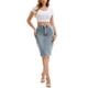 thumbnail image 2 of INSPIRE CHIC Faldas de Jean para Mujer Vuelta al Colegio Dobladillo Crudo Cintura Alta Bolsillos Estiramiento Falda de Mezclilla de Longitud Media Gris Azul XL, 2 of 5
