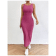 thumbnail image 1 of Vestido Ajustado Largo Tejido Canalé Cuello V, 1 of 4
