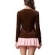 thumbnail image 3 of INSPIRE CHIC Tops de terciopelo de Halloween para mujeres con cuello de corazón, elegante camiseta de manga larga XS marrón, 3 of 6