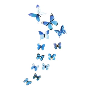 Magideal - 12 Pegatinas De Mariposas Para Decoración De Pared De Mariposas, Extraíbles Para Manualidades, Álbum De Recortes, Calcomanías De Pared De Mariposas 3D Azul