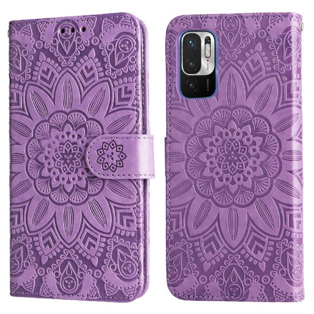 Funda tipo cartera FOXDOCK para Xiaomi Poco M3 Pro 5G , diseño girasol en relieve, cuero PU, cierre magnético, soporte y tarjetero